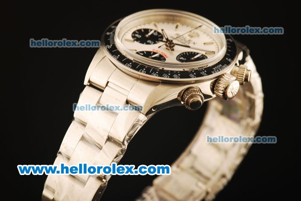 Rolex Daytona Vintage Edition Chronograph Swiss Valjoux 7750 Manual Winding Steel Case/Strap with White Dial and Stick Markers - Click Image to Close